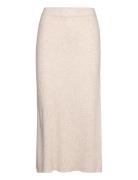 Rib A-Line Skirt Knälång Kjol Beige Davida Cashmere