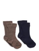 Sock 2P Bab Rib Wool Sockor Strumpor Multi/patterned Lindex