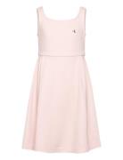 Calvin Klein Back Logo Tape Fit Flare Dress Rosa