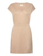 Linen Blend Dress Knälång Klänning Beige GANT