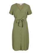 Viprisilla S/S V-Neck Midi Dress Knälång Klänning Green Vila