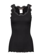 Silk Top W/ Lace Tops T-shirts & Tops Sleeveless Black Rosemunde