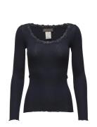 Rosemunde Rwbabette Ls U-Neck Lace T-Shirt Marinblå