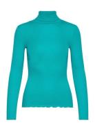 Silk T-Shirt W/ Roller Neck Tops Knitwear Turtleneck Blue Rosemunde