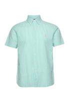 Custom Fit Striped Seersucker Shirt Tops Shirts Short-sleeved Green Po...