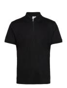 Slhfave Zip Ss Polo B Tops Polos Short-sleeved Black Selected Homme