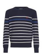 Striped Mesh-Knit Cotton Sweater Tops Knitwear Pullovers Navy Ralph La...