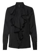 Logo Jacquard Ruffle Shirt Tops Blouses Long-sleeved Black Karl Lagerf...