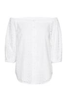 Cotton Eyelet-Shirt Tops Blouses Long-sleeved White Lauren Ralph Laure...