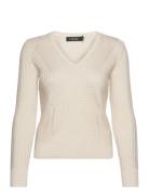 Mixed-Knit Cotton-Blend V-Neck Sweater Tops Knitwear Jumpers Cream Lau...