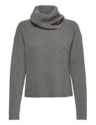 Buckle-Trim Cotton Ribbed Turtleneck Tops Knitwear Turtleneck Grey Lau...