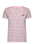 Perfect Vneck Cool Stripe Chal Tops T-shirts & Tops Short-sleeved Pink...