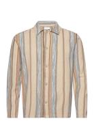 Regular Woven Striped Overshirt - G Tops Overshirts Beige Knowledge Co...