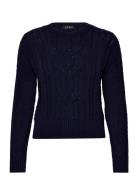 Cable-Knit Cotton Crewneck Sweater Tops Knitwear Jumpers Navy Lauren R...