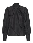 Blouse With Detachable Bow Tops Blouses Long-sleeved Black IVY OAK