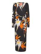 ROTATE Birger Christensen Print Midi Wrap Dress Svart