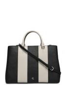 Striped Leather Large Hanna Satchel Bags Top Handle Bags Black Lauren ...
