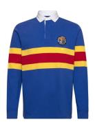 Classic Fit Striped Jersey Rugby Shirt Tops Polos Long-sleeved Blue Po...