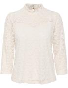Crgila Lace Blouse With Lining Tops Blouses Long-sleeved White Cream