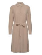 Fluid Viscose Crepe Knee Dress Knälång Klänning Beige Tommy Hilfiger