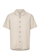Akleo S/S Cot/Linen Shirt Tops Shirts Short-sleeved Cream Anerkjendt