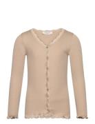 Silk Cardigan W/ Lace Tops Knitwear Cardigans Beige Rosemunde Kids