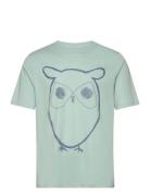 Regular Big Owl Front Print T-Shirt Tops T-shirts Short-sleeved Green ...