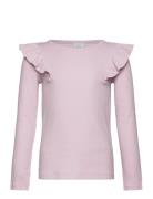 Top Frill Detail Solid Tops T-shirts Long-sleeved T-shirts Pink Lindex