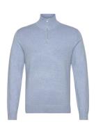 Half Zip Mélange Knit Tops Knitwear Half Zip Jumpers Blue Lindbergh