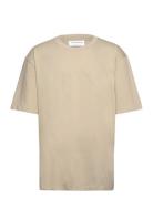 Over D Embroidery Tee S/S Tops T-shirts Short-sleeved Beige Lindbergh