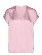 D6Luiza Satin V-Neck Top Tops Blouses Short-sleeved Pink Dante6