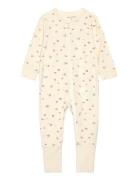Nightsuit Ls - Bamboo Pyjamas Sie Jumpsuit Cream Minymo