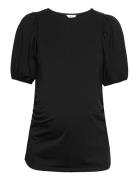 Top Mom Puff Sleeves Tops Blouses Short-sleeved Black Lindex