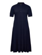 Cotton-Blend Polo Dress Knälång Klänning Navy Lauren Women