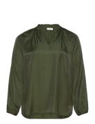 Carkalana L/S V-Neck Blouse Wvn Tops Blouses Long-sleeved Green ONLY C...