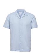 Casual Linen Blend Resort S/S Tops Shirts Short-sleeved Blue Lindbergh