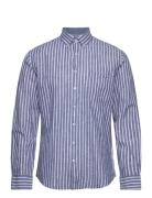 Striped Cotton/Linen Shirt L/S Tops Shirts Casual Navy Lindbergh