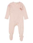 Pointelle Cross-Over Full Body Långärmad Bodysuit Pink Copenhagen Colo...