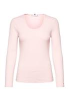 Slim 5X2 Rib Scoop-Nk Ls Tops T-shirts & Tops Long-sleeved Pink Tommy ...