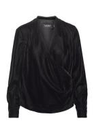 Lauren Ralph Lauren Pleated Velvet Surplice Blouse Svart