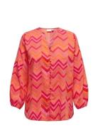 ONLY Carmakoma Carjara L/S V-Neck Top Aop Rosa