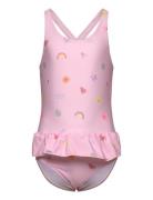Swimsuit W. Skirt, Aop Baddräkt Badkläder Pink Color Kids