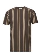 Striped Piqué Tee S/S Tops T-shirts Short-sleeved Brown Lindbergh