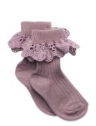 Lisa Socks - Lace Sockor Strumpor Purple Mp Denmark
