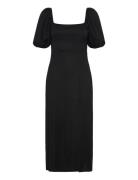 Puff Sleeve Midi Dress Knälång Klänning Black Gina Tricot