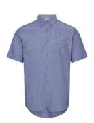 Cotton Linen Shirt Tops Shirts Short-sleeved Blue Tom Tailor