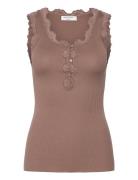 Rosemunde Silk Top W/ Button & Lace Brun