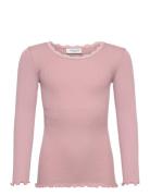 Silk T-Shirt W/ Lace Tops T-shirts Long-sleeved T-shirts Pink Rosemund...