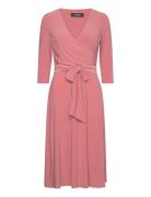 Surplice Jersey Dress Knälång Klänning Pink Lauren Ralph Lauren