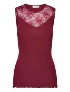 Silk Top Regular W/ Lace Tops T-shirts & Tops Sleeveless Red Rosemunde